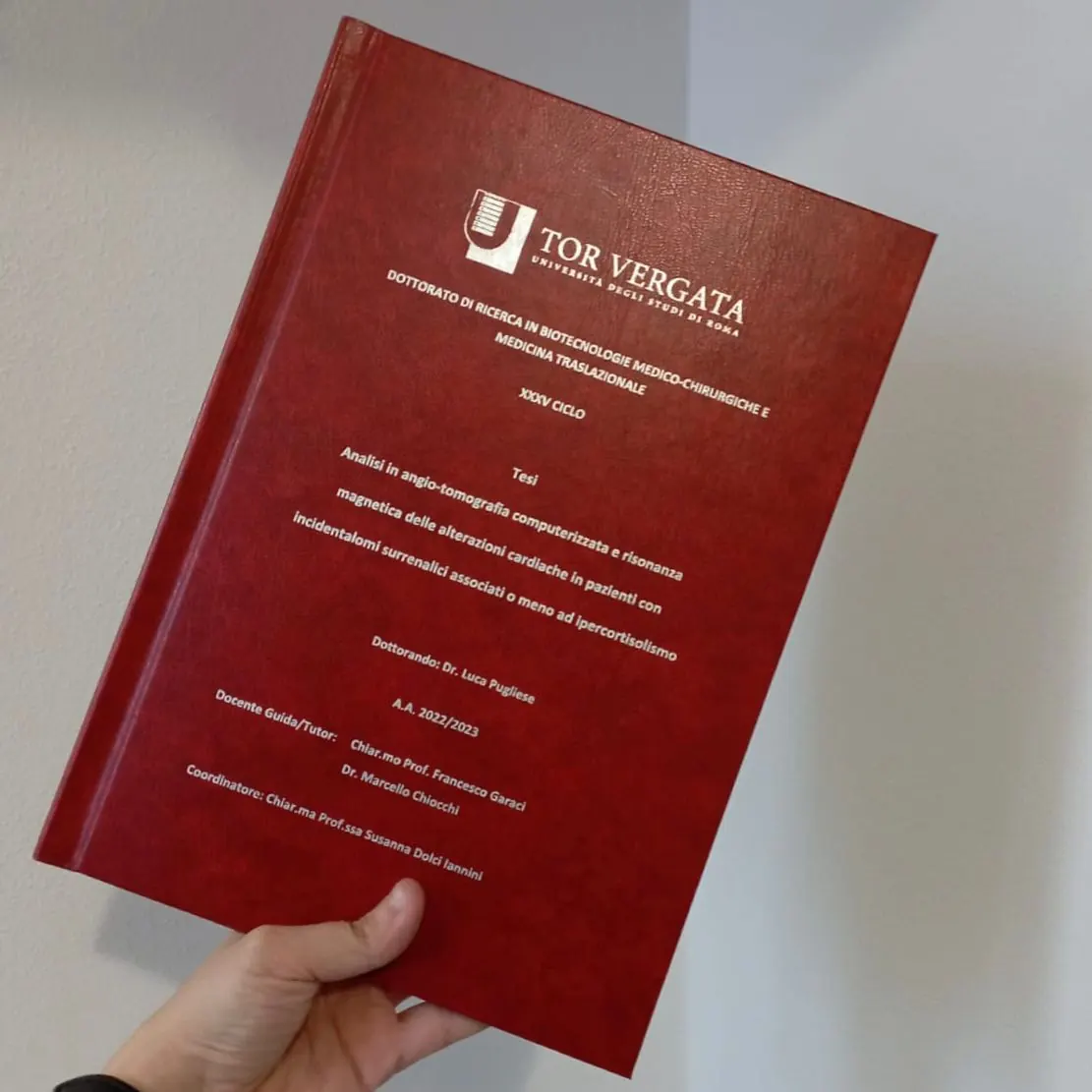 Tesi Tor Vergata Dottorato di Ricerca in Biotecnologie Medico-Chirurgiche stampata da GUUG: copertina bordeaux con stampa argento